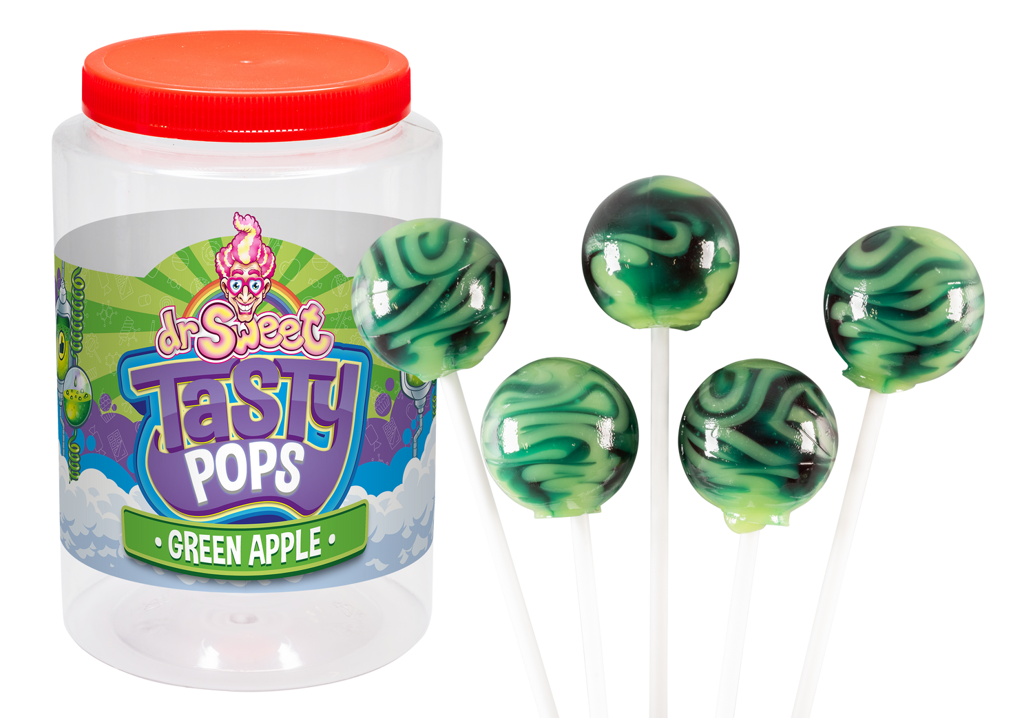 Dr. Sweet Tasty Pop Green Apple 70 stuks