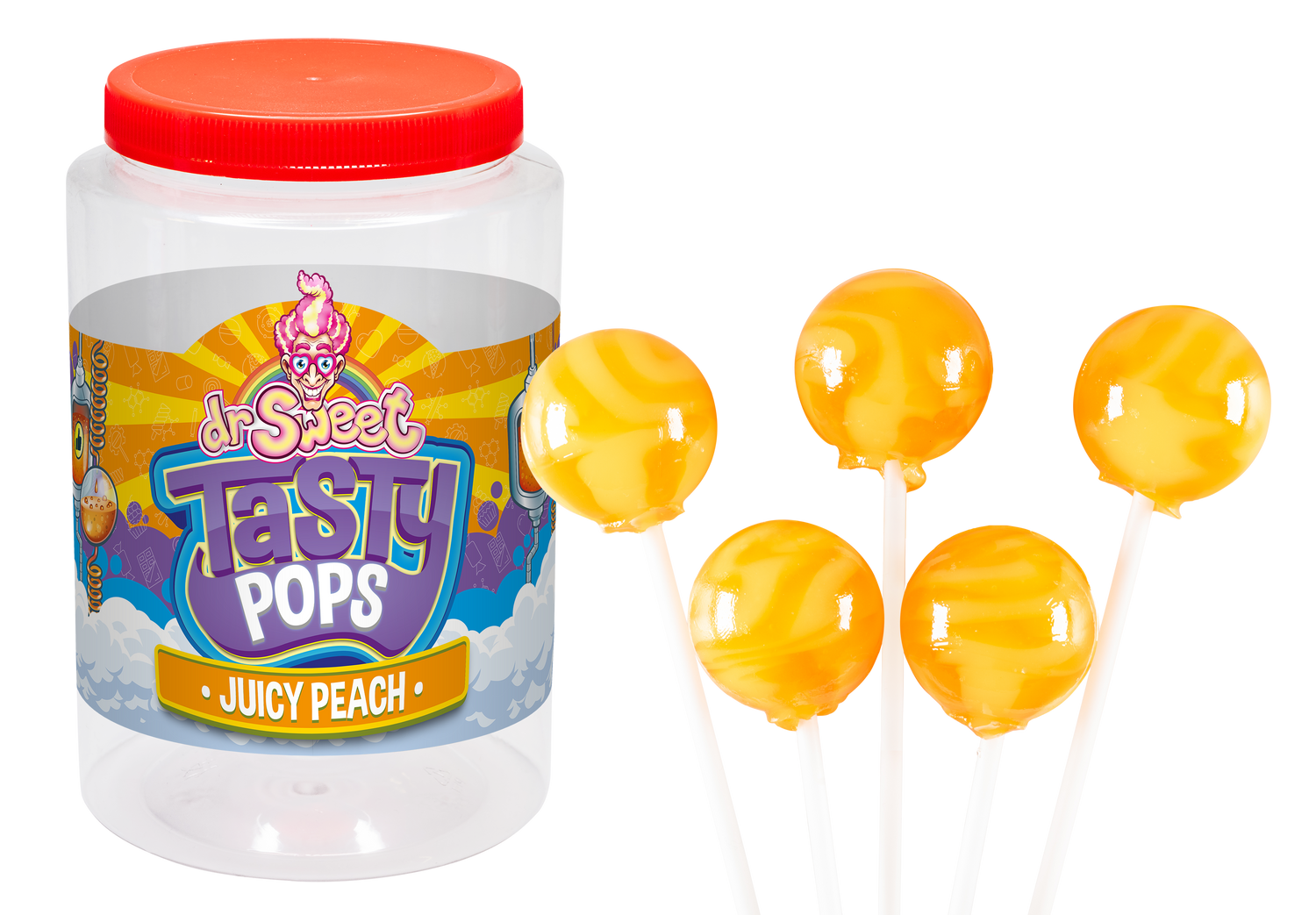 Dr. Sweet Tasty Pop Juicy Peach 70 stuks