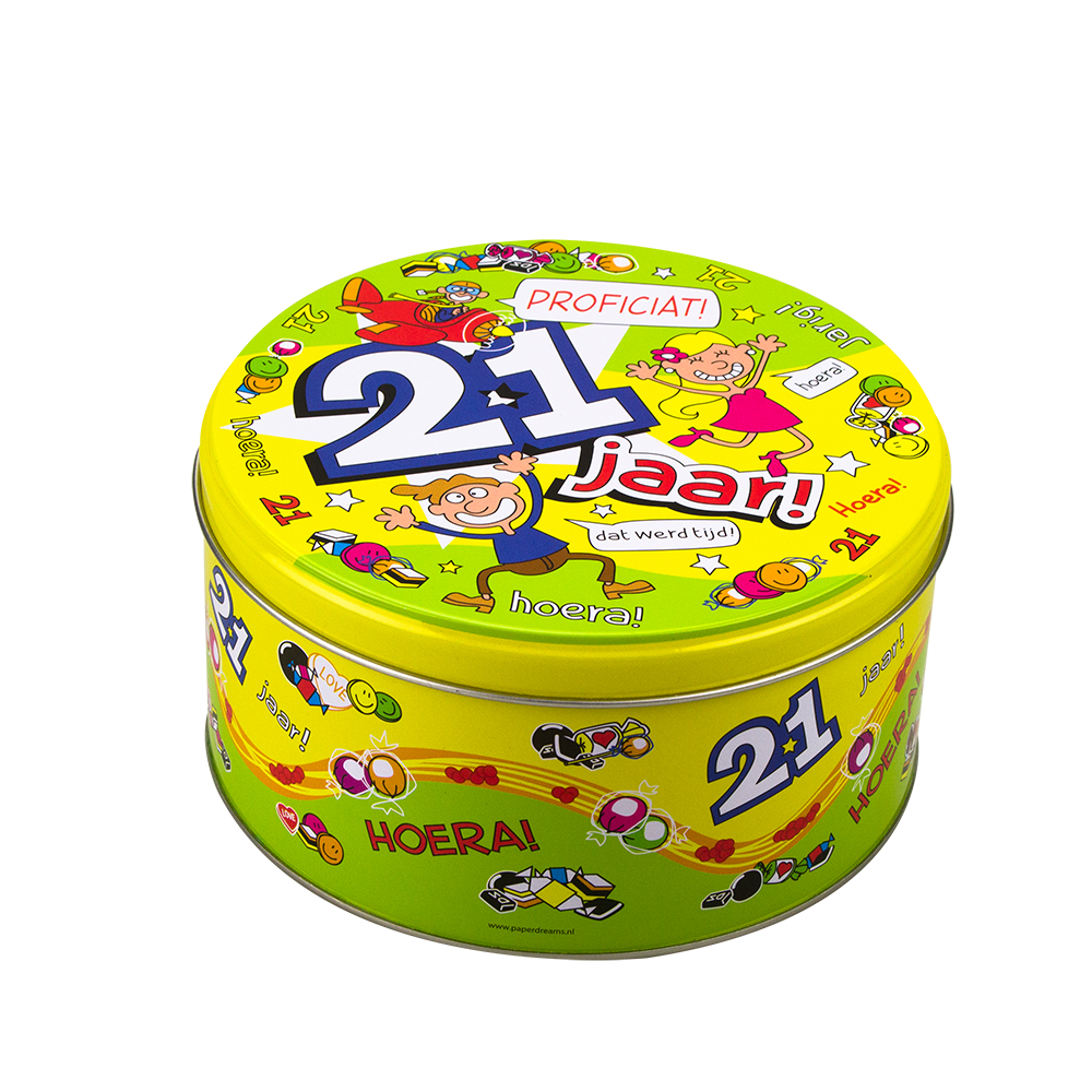 Gevulde Snoeptrommel 21 jaar en 500 Gram