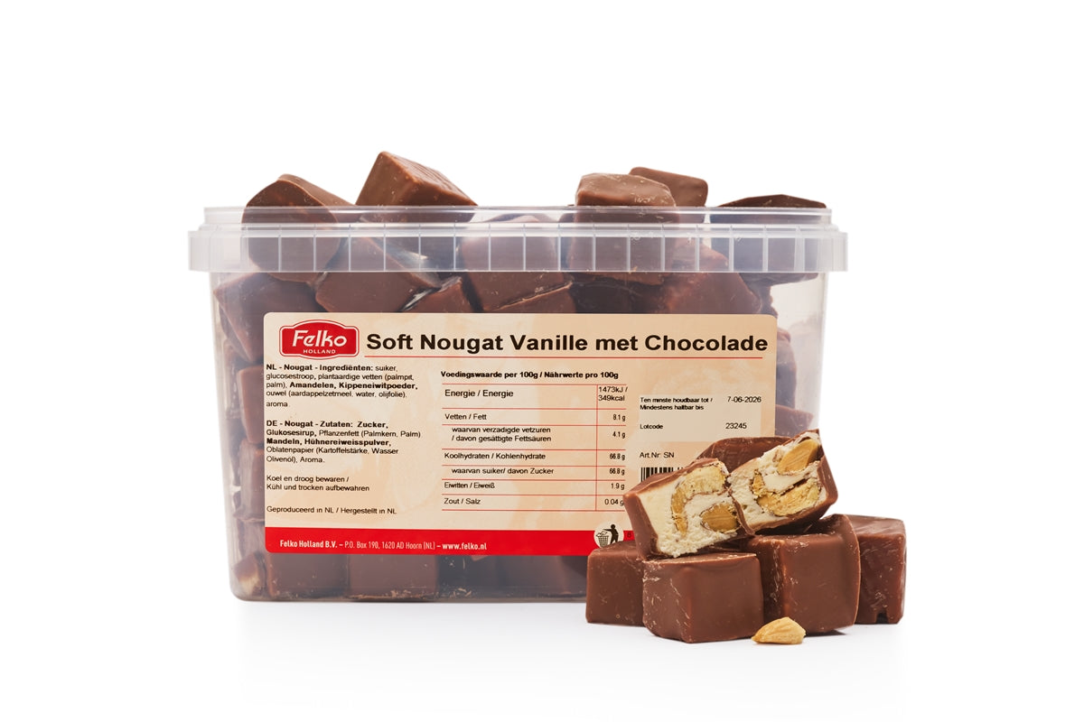 Soft Nougat Vanille met Chocolade (gechocolateerd) 1.5kg